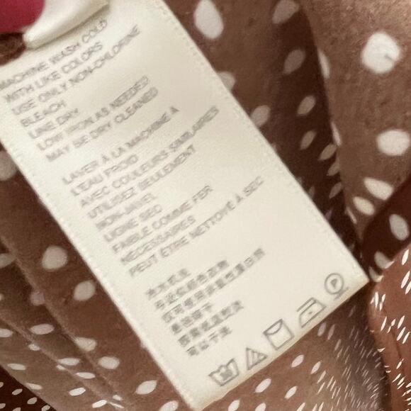 Urban Outfitters Womens Midi Slip Dress Large Brown Satin Polka Dot Front Slit - Picture 11 of 12